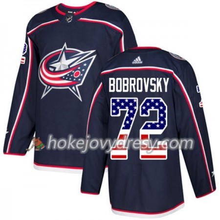 Pánské Hokejový Dres Blue Jackets Sergei Bobrovsky 72 2017-2018 USA Flag Fashion Modrá Adidas Authentic